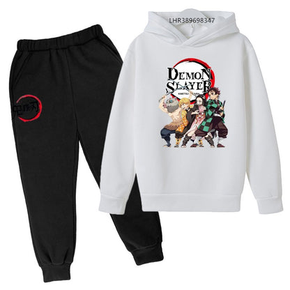 Anime Demon slaying ninja Suitable for children's hooded sweatshirt outerwear pants set autumn winter clothing for boys girls