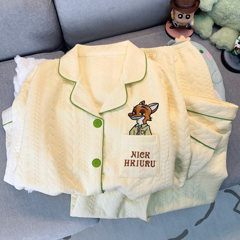 Embroidery Cartoon Character Judy Nick Pajamas Set for Women Disney Cute Sweet New 2PC Set Sleepwear Autumn Winter Soft Pajamas