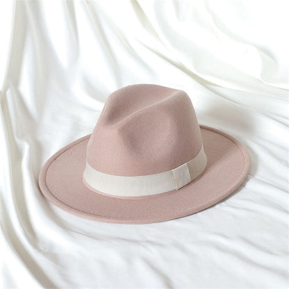 Leather Pink Fedora Wide brimmed Jazz Hat Autumn/Winter Classic Elegant Panama Hat Gentleman Hat Wholesale Sombrero