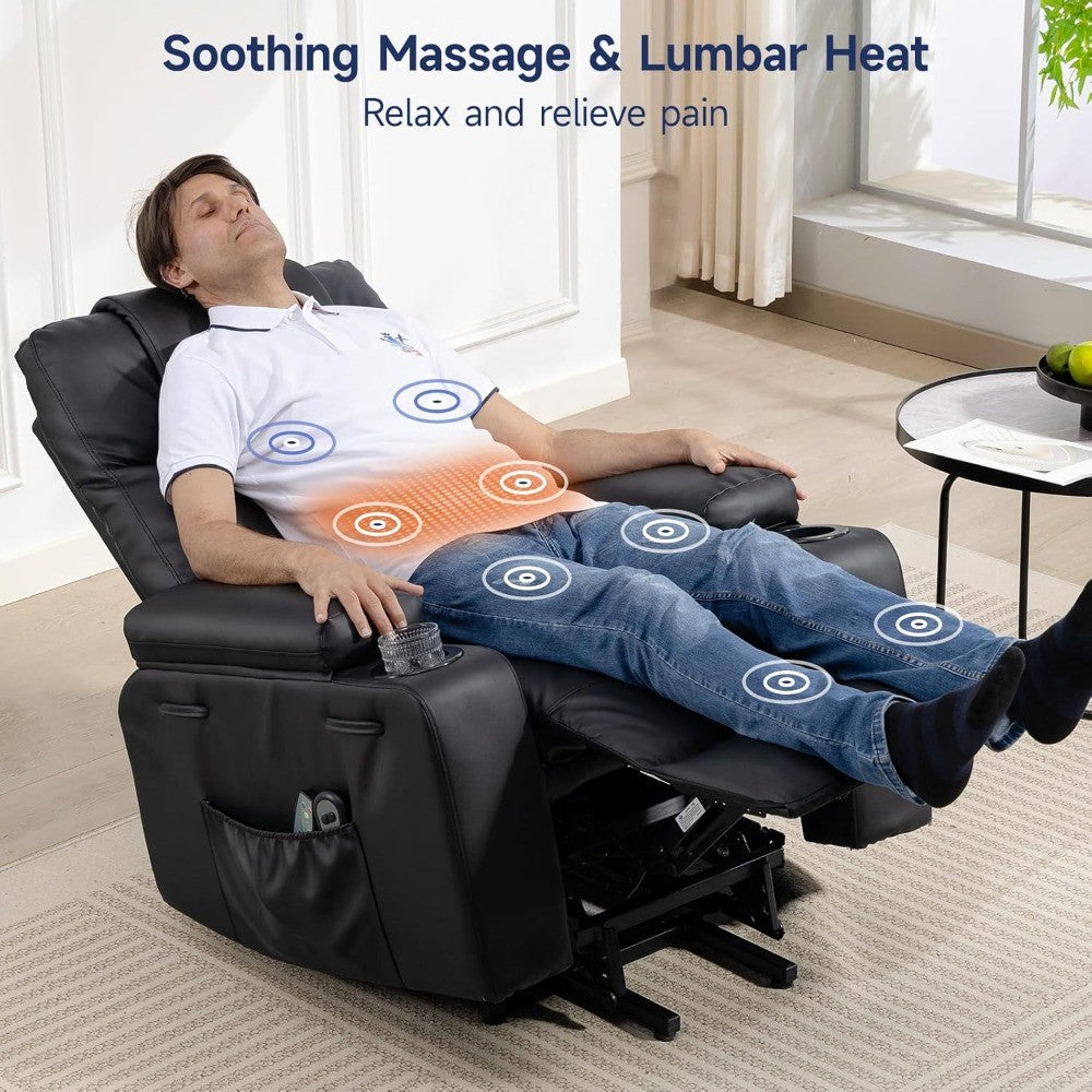 Lift Recliner Chair for Elderly with Massage & Heat, 160° Adjustable PU Leather Electric Recliner with Remote, Cup Holders