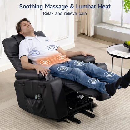 Lift Recliner Chair for Elderly with Massage & Heat, 160° Adjustable PU Leather Electric Recliner with Remote, Cup Holders
