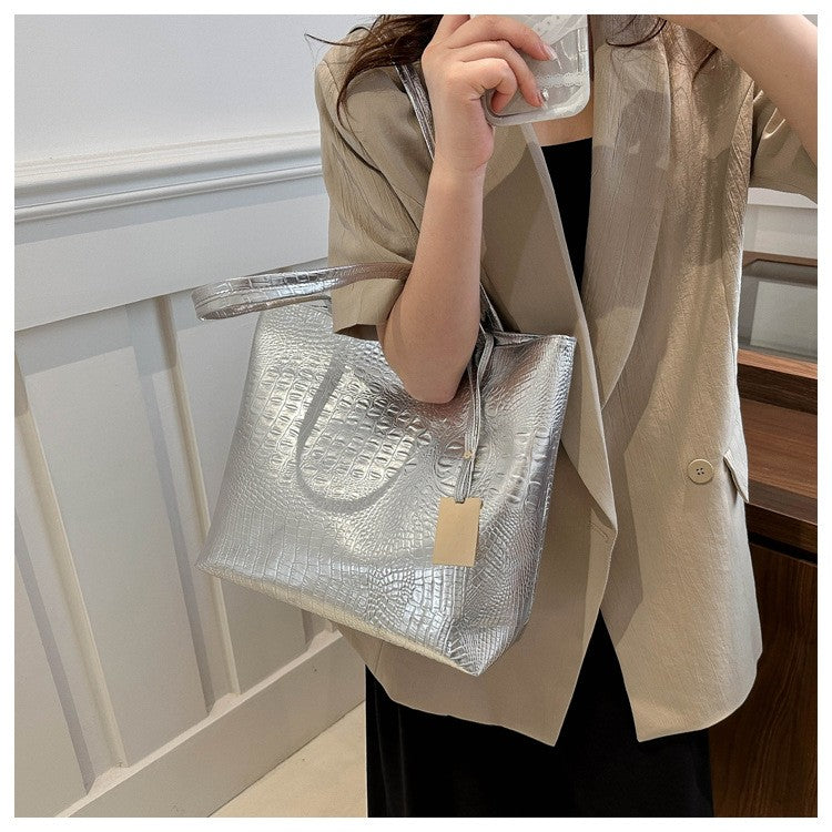 Fashion Casual Women Shoulder Bags Silver Gold Black Crocodile Handbag PU Leather Female Big Tote Bag Ladies Hand Bags Sac
