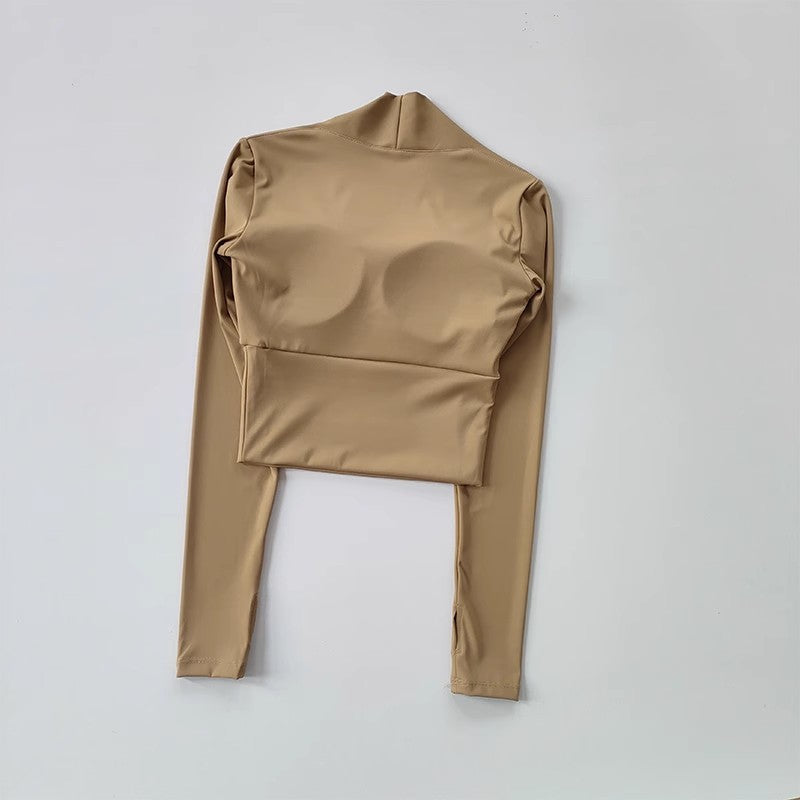 Women's Elegant Long Sleeve Yoga Shawl Sports Top with Chest Cushion Short Elegant Yoga Top Small Camback Pura Speed Dry Autumn