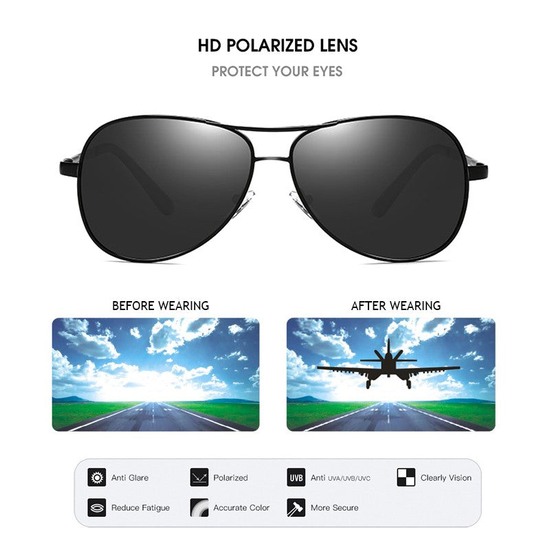 Classic Pilot Polarized Sunglasses Men Women Fashion Metal Aviation Sun Glasses Vintage Black Driving Shades UV400