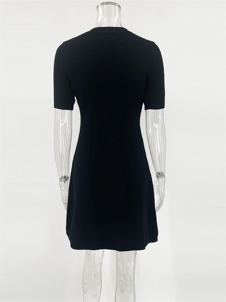 Trendix Elegant Knit Mini Dress Women Street Slim High Waist Short Sleeve Rib Sw