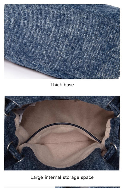 LEE Chinese Knot Denim Blue Women's Handbag Fashion Trend Daily Jeans Medium Size Tote Shoulder Bag for Ladies Commute Tote Bag