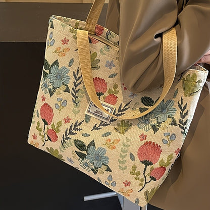 Stylish Corduroy Tote Bag for Women Bohemian Ethnic Style Shoulder Bag for Daily Commuting Shopper Office Worker College Student