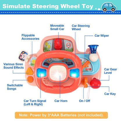 Baby Electric Steering Wheel Simulation Driving Vocal Toys for Car Seats and Stroller Educational Toys for 0-36 Months Toddlers