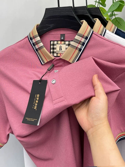 Luxury brand short sleeve polo shirt men fashion simple solid color summer new mercerized cotton breathable casual lapel T shirt