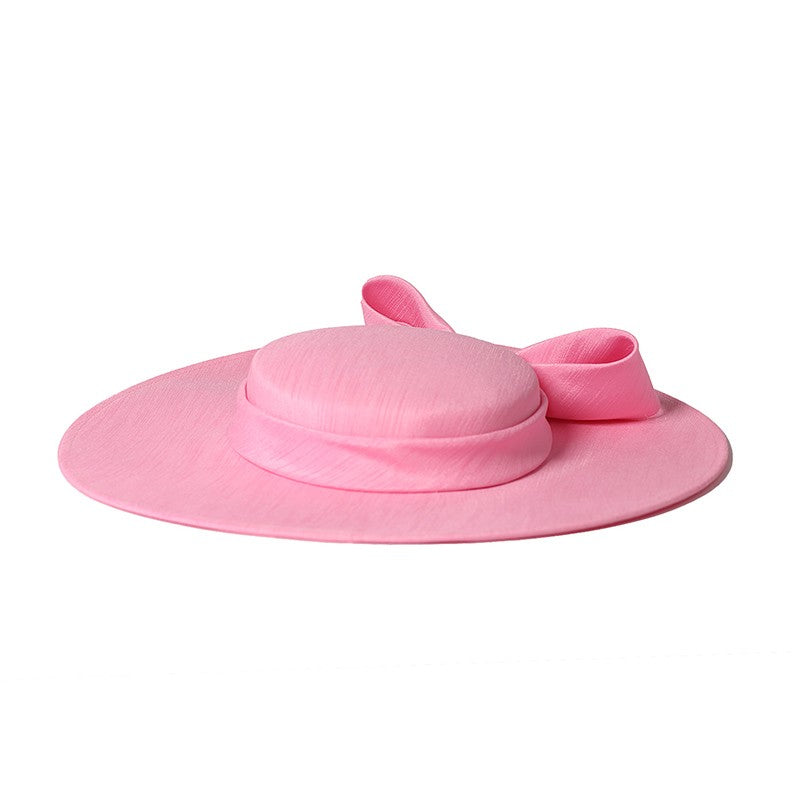 FS Elegante Chapéu de Aba Larga Marfim Feminino Grande Laço Ocasião Formal Kentucky Boné Feminino Casamento Coquetel Festa Fedora de Topo Reto 2024