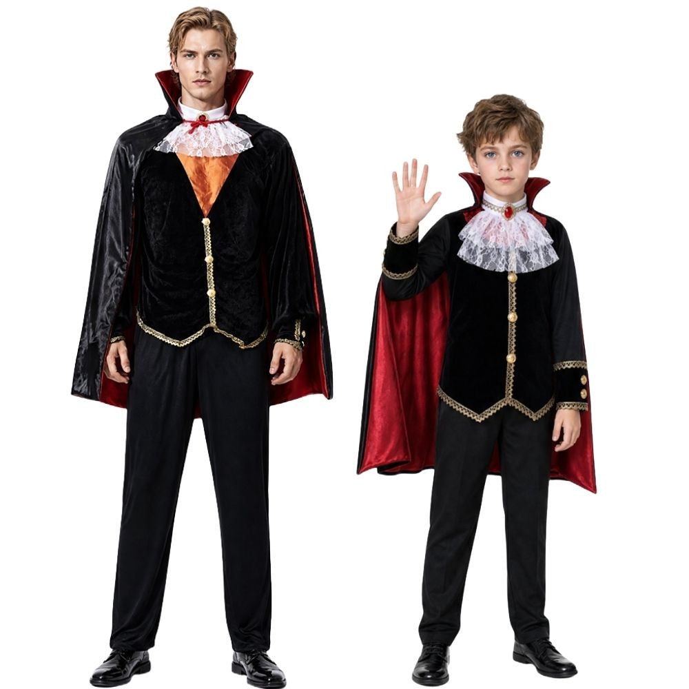 Adult Gothic Vampire Costume Set, Vampire Witch Role-Playing Outfit with Cape for Halloween Family Parties and Costumes