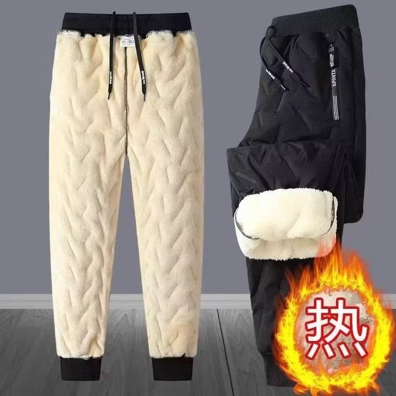 Men's Winter Thiened Lamb Velvet Pants down Feather Windproof Cotton Trousers Loose Fit Warm Casual Long Pants