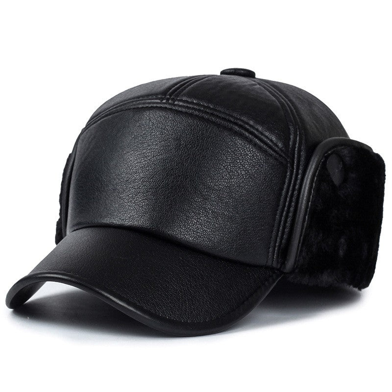 Boné Masculino de Couro Preto com Pelo de Inverno Masculino Feminino Snapback Casquette Ossos Chapéus de Papai Gorras com Abas Protetoras de Orelha Grosso