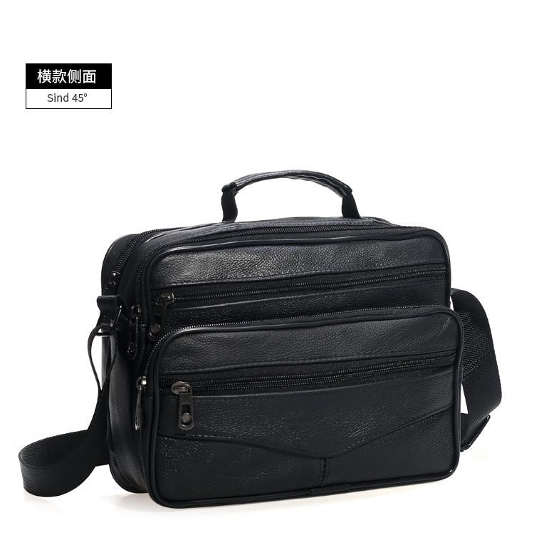 Men Genuine Leather Shoulder Bag Male Cowhide Leather Handbags Men's Large Zipper Messenger Bag Travel Tablet Bag Tote