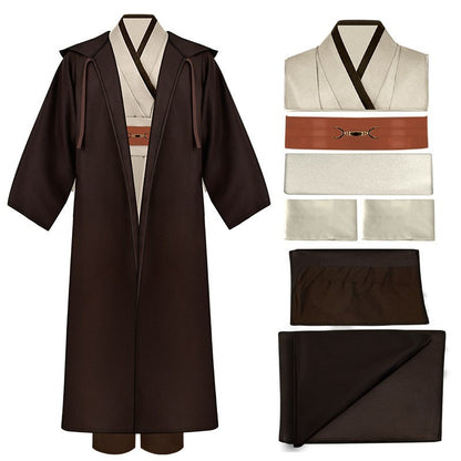 Obi Wan Kenobi Men Robe Jedi Knight Tunic Costume Hooded Uniform Full Set for Halloween Carnival Role Playing Costume