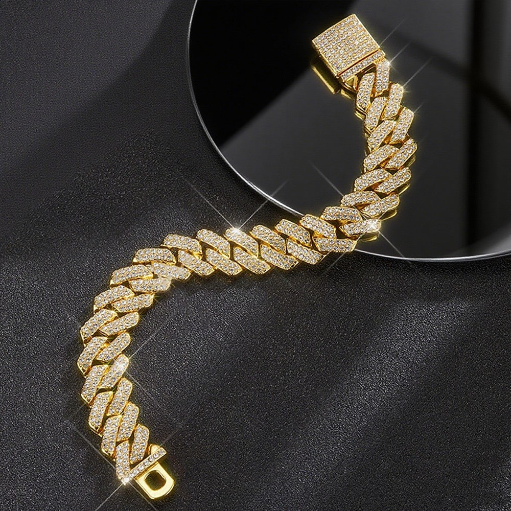 Moda Hip Hop Quadrado 14MM Corrente Cubana Colar Masculino Cor Dourada Feminino Strass Cravejado Corrente Cubana Joias Punk Presente