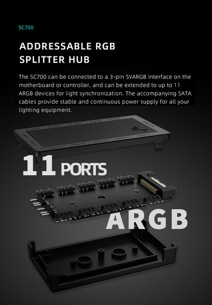 DeepCool Fan HUB PWM 5V 3pin ARGB Magnetic Attraction Fan HUB Splitter SATA Power Control Connect Motherboard