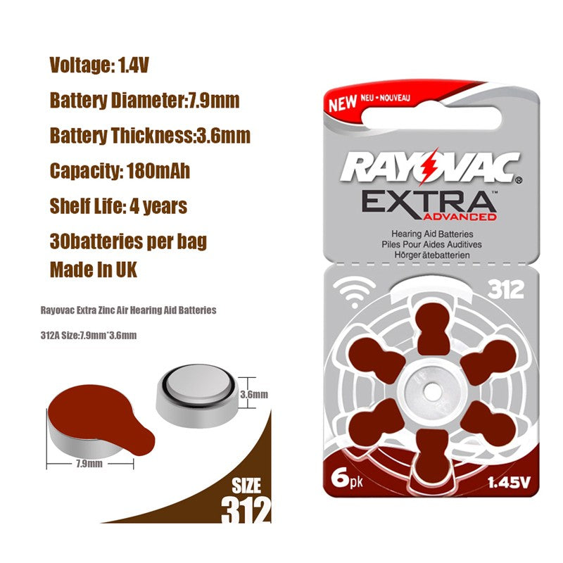 Hearing Aid Batteries A312 312A ZA312 312 PR41 RAYOVAC EXTRA 60 PCS Zinc Air Performance Hearing Aid Battery A312 Free Shipping