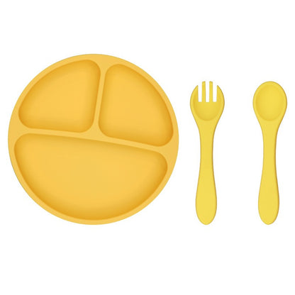3PCS Children's Tableware Set Baby Eating Food Training Silicone Tableware Set Baby Sucker Feeding Dishes Plate With Spoon Fork