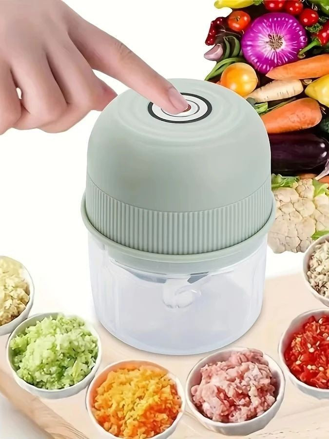 Mini processador elétrico portátil USB de 260ml para alho, triturador de alho com 2 lâminas, moedor de carne elétrico, picador de vegetais pequeno utensílio de cozinha