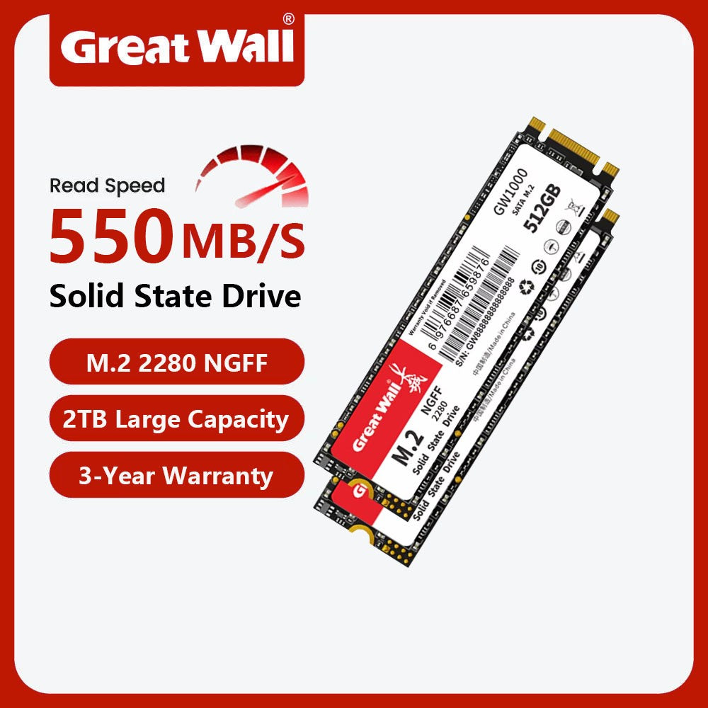 Disco Rígido SSD Great Wall M.2 2280 128GB 256GB 512GB 1TB NGFF 2TB Unidades de Estado Sólido 540MP/S M2 SATA para PC Desktop Notebook