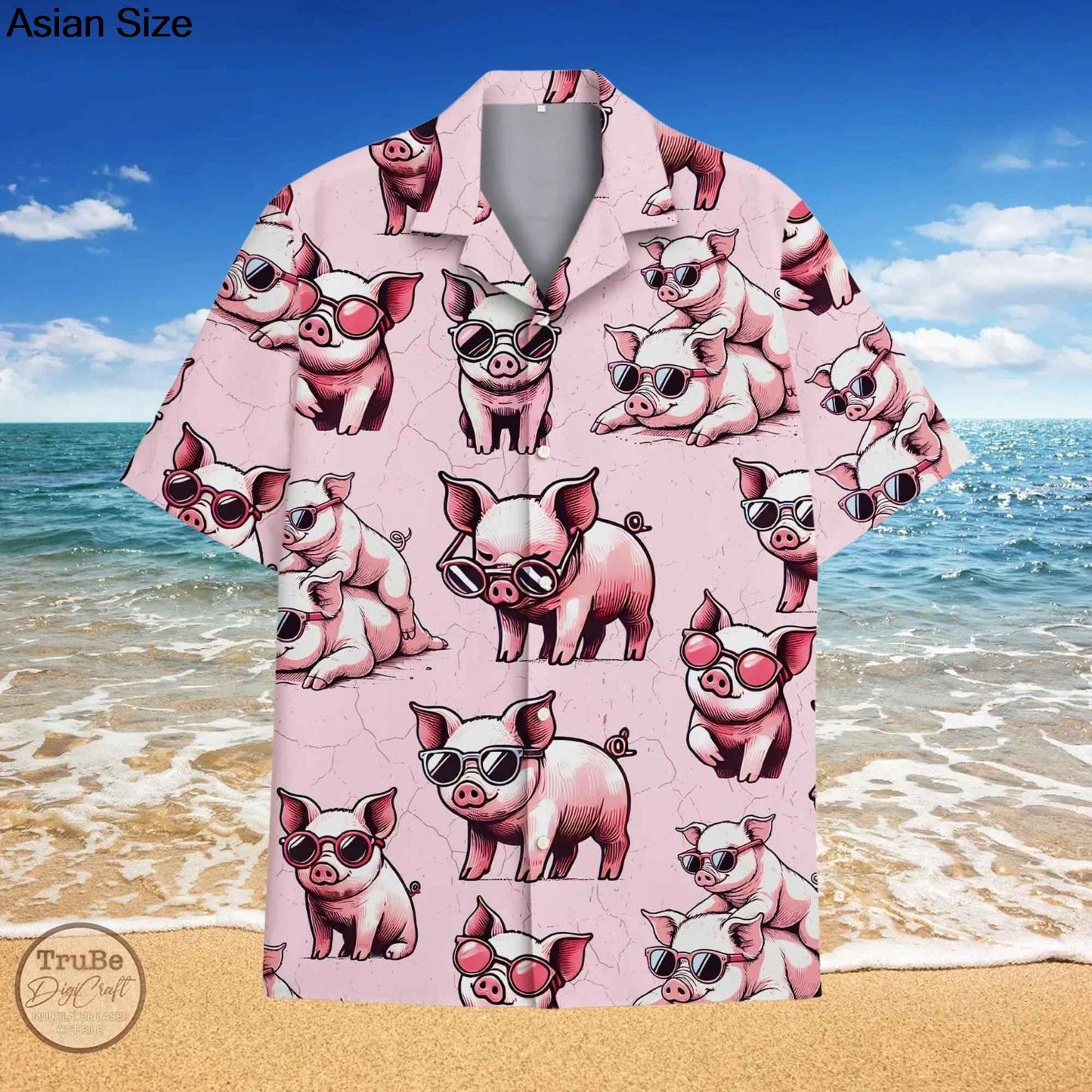 Cute Pig Hawaii Shirt Pink Pig Summer Aloha Shirts Barchelory Party Outfit, Funny Hawaii Shirt, Pig Lovers,Gift For Farmers Tops