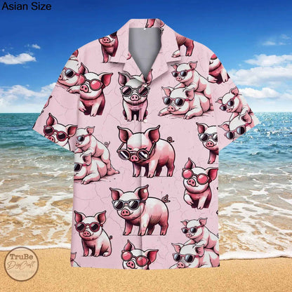 Cute Pig Hawaii Shirt Pink Pig Summer Aloha Shirts Barchelory Party Outfit, Funny Hawaii Shirt, Pig Lovers,Gift For Farmers Tops
