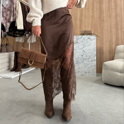 Elegant Mid-Length Lace Patchwork Women's Skirt Bodycon Mini Dress Cross-Border Autumn Winter Street Style Pure Color Trend