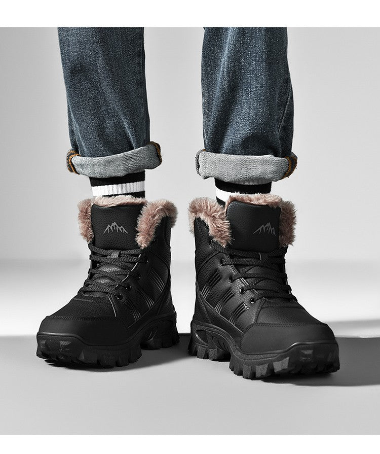 Men Winter Snow Boots Super Warm Men Hiking Boots High Quality Waterproof Leather High Top Big Size Men's Boots Outdoor Sneakers