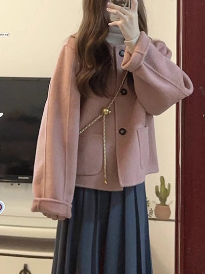 Women's Solid Color Short Style Wool Coat Autumn Winter New Foreign Style Small Fragrance Unique Good-looking Short Suit Coat