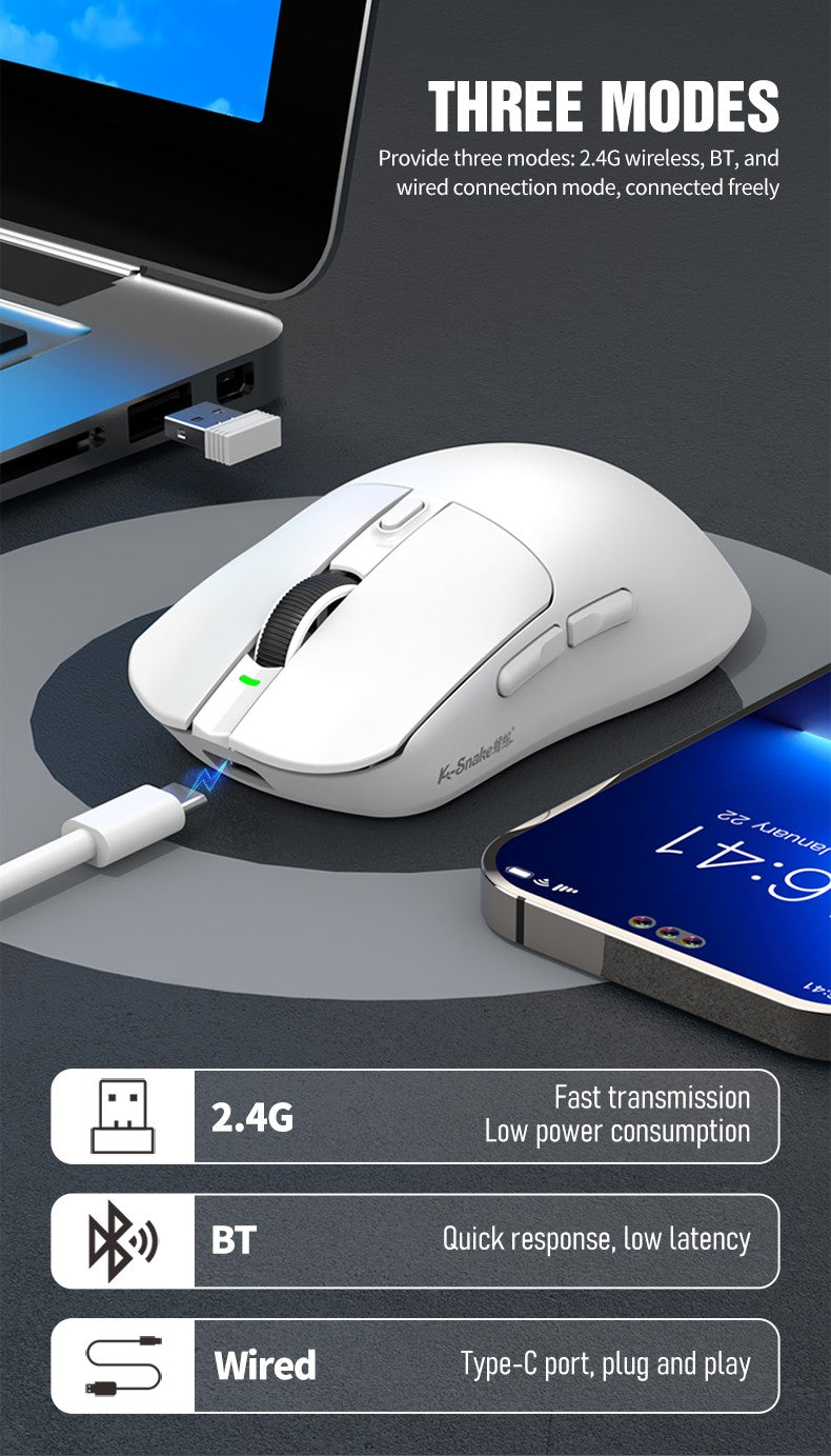 X11 PAW3311 Mouse Sem Fio Tri-Modo Mouse Bluetooth Mouse Gamer 12000 DPI RGB Base de Carregamento Magnético por Toque BT/2.4G/Com Fio