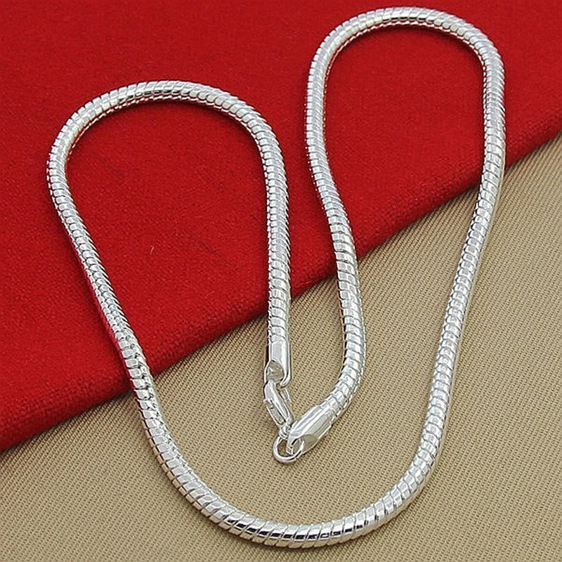 Colar Corrente Masculino Prata Snake 4mm 50cm, Colar Joia Prata Esterlina 925 para Mulheres