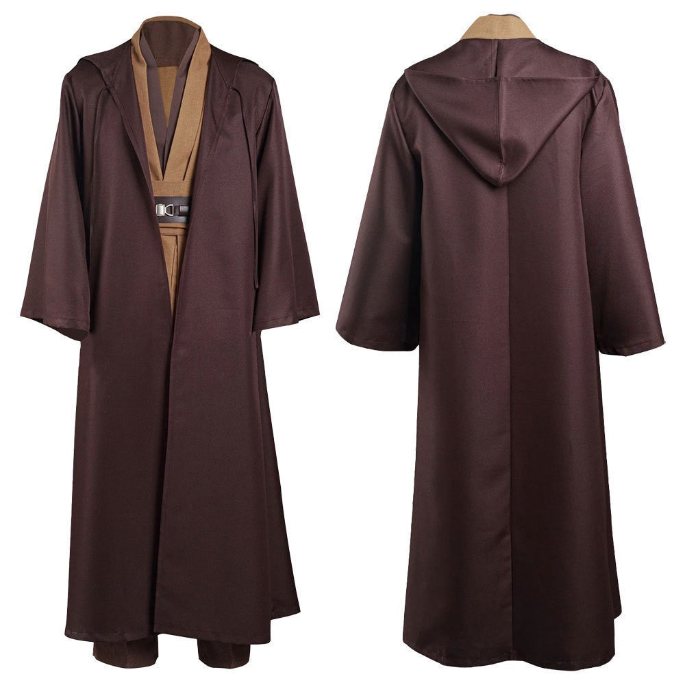 Obi Wan Kenobi Men Robe Jedi Knight Tunic Costume Hooded Uniform Full Set for Halloween Carnival Role Playing Costume