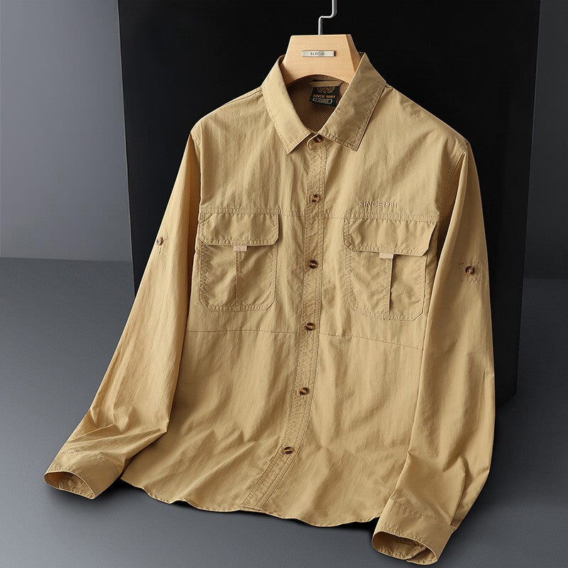 Spring Cargo Shirt For Men Long Sleeve Social Dress Shirt Top Casual Formal Shirt Blouses Oversized Tactical Shirt Man Clothes