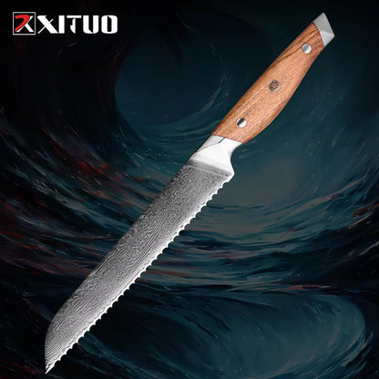 Conjunto de Facas de Cozinha Profissionais em Aço Damasco 1-8 Peças Faca Chef, Santoku, Cutelo, Pão, Desossar e Utilitárias - Afiadas como Navalha