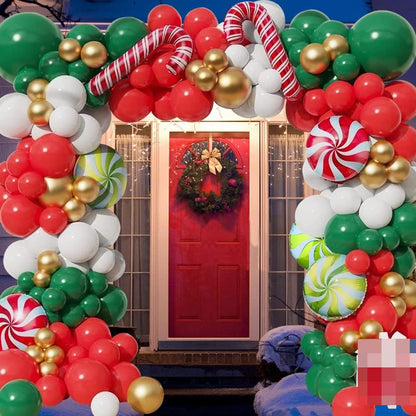 Christmas Theme Red Green Ballon Arch Kit Gold Confetti Latex Balloons Garland Xmas Candy Cane Foil Globos Home Party Decoration