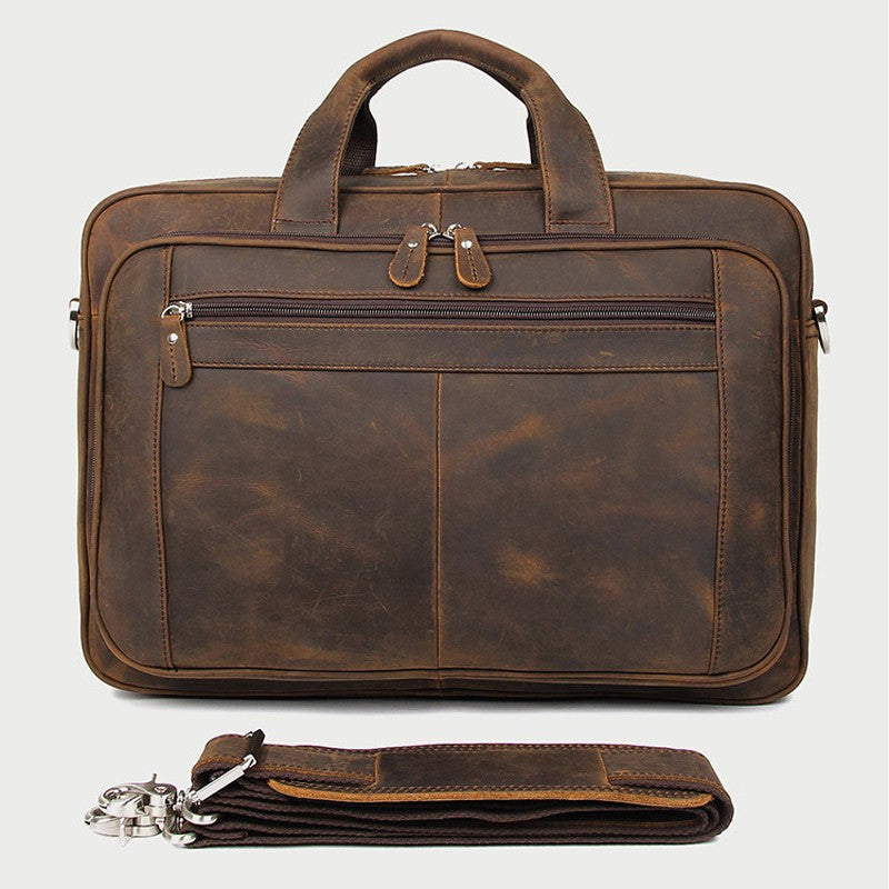 High Quality Genuine Leather Men Briefcase Business bag Crazy Horse Leather Large 17"inch Laptop Bag male Portfolio Office Case