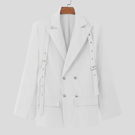 INCERUN Korean Fashion Men Blazer Casual  Long Sleeve Solid Tops Pocket Button Steetwear Male Outfits Well Fitting Vintage Coats