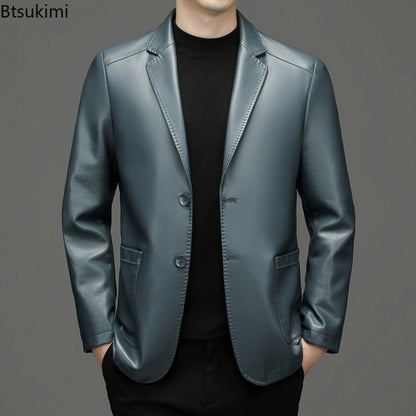 2025 Autumn Winter Men's Genuine Leather Blazers Jackets Slim Fit Suits Coats Business Casual Genuine Leather Suits Jackets Male