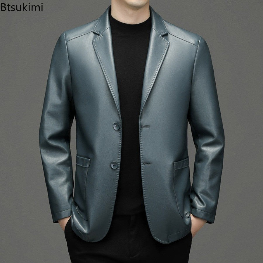2025 Autumn Winter Men's Genuine Leather Blazers Jackets Slim Fit Suits Coats Business Casual Genuine Leather Suits Jackets Male