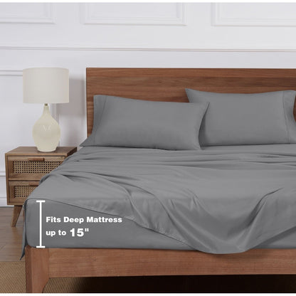 Super Soft Microfiber King Bed Sheet Set 4 Piece Wrinkle Resistant Lightweight Breathable Fitted Flat Pillowcases Elegant Design