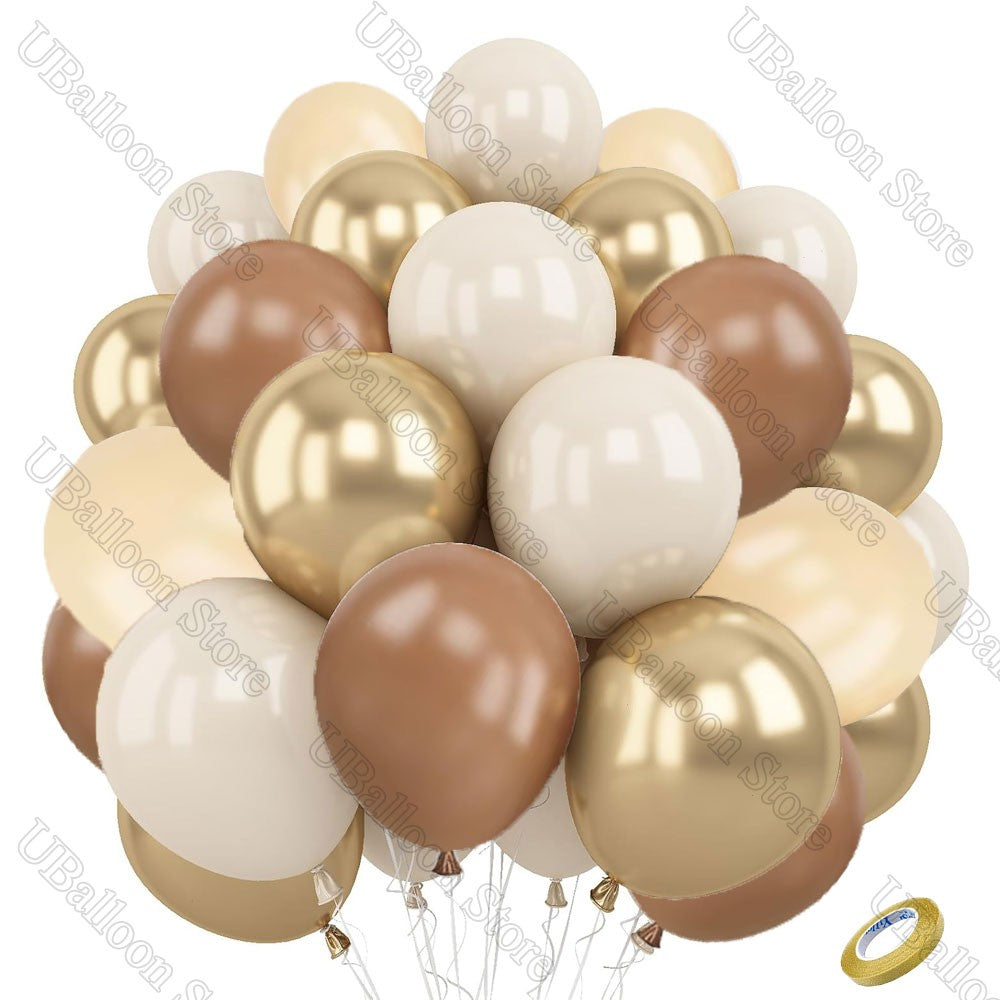 40Pcs White Sand Latex Balloons 10Inch Boho Sand White Metal Chrome Gold Balloons for Birthday Wedding Baby Shower Party Decor