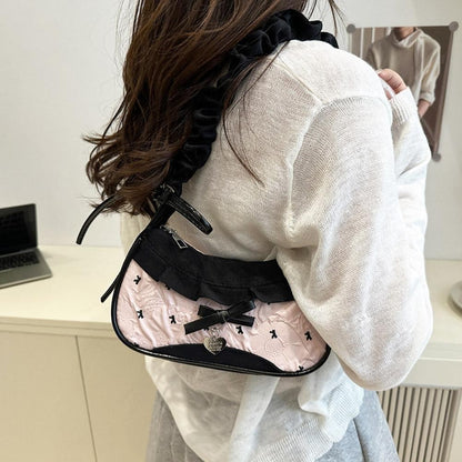 New Cute Checkered Handbags Sweet Lace Underarm Bag Bowknot Armpit Shoulder Crossbody Bag Y2k Fashion Casual Shoulder Bag