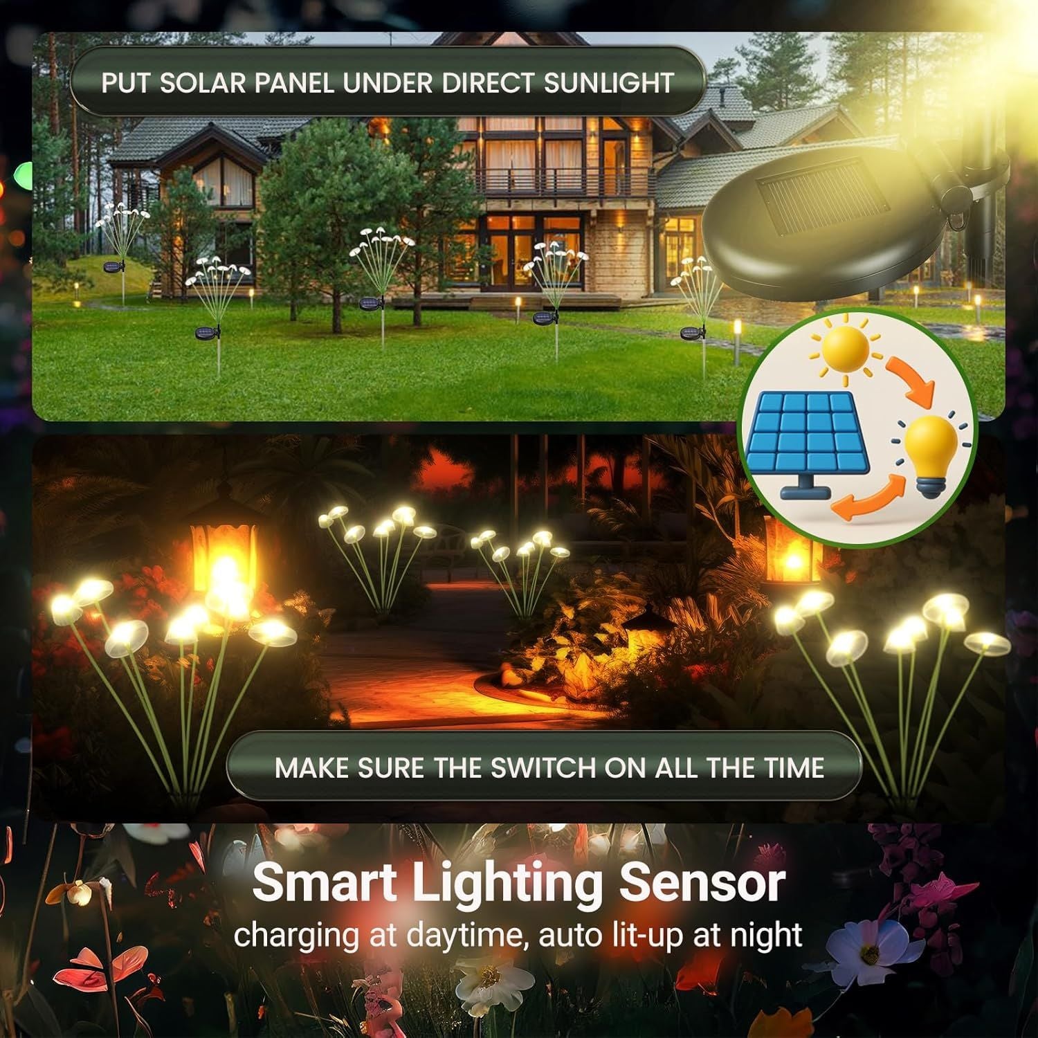Solar Garden Lights Dual Mode LED Solar Mushroom Lights Waterproof Decor Yard Patio Pathway Jellyfish for Garden Ambiance