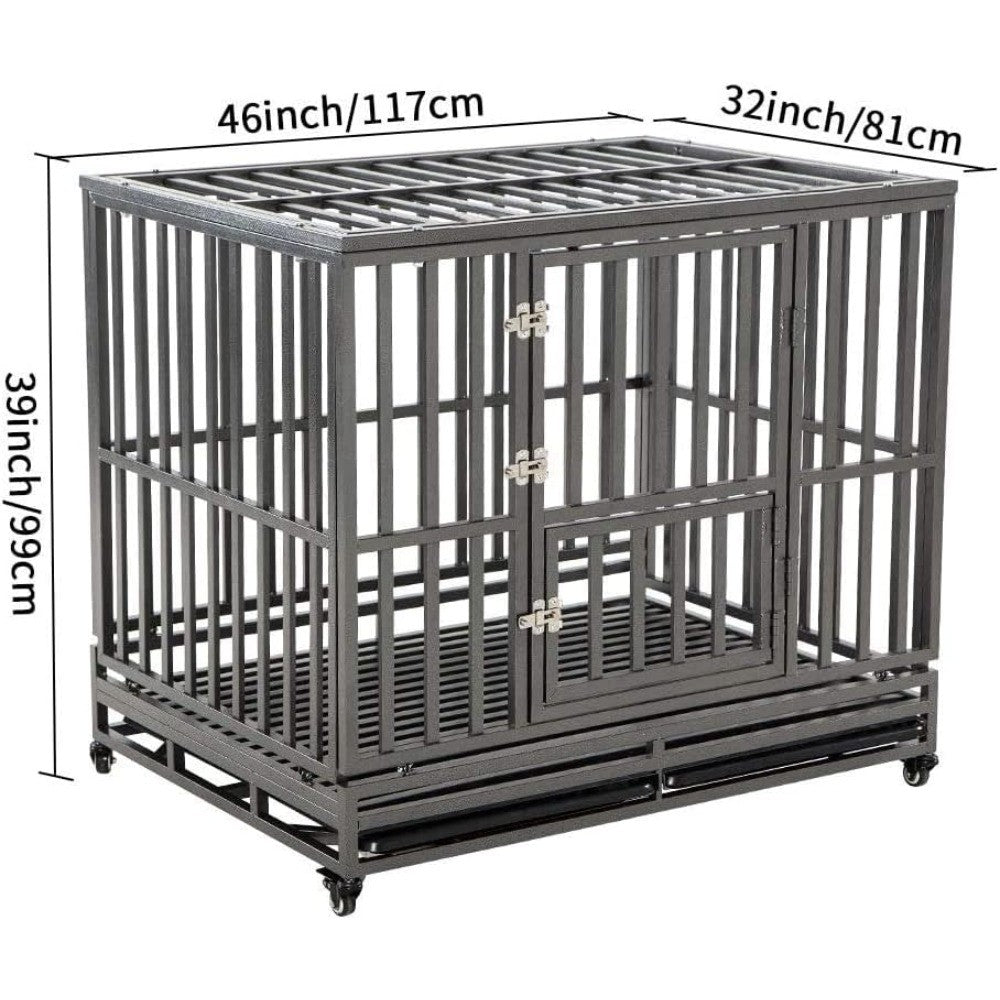 Caixa Metálica de Alta Resistência para Cães, Canil e Grade para Cães de Porte Médio e Grande, Cercadinho para Pets com Quatro Rodas, Fácil de Instalar, 116 cm, Preto