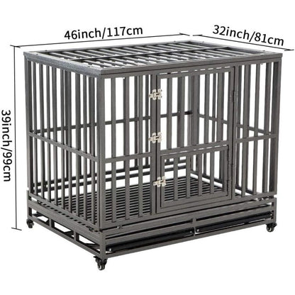 Caixa Metálica de Alta Resistência para Cães, Canil e Grade para Cães de Porte Médio e Grande, Cercadinho para Pets com Quatro Rodas, Fácil de Instalar, 116 cm, Preto