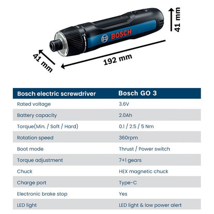 Parafusadeira Bosch GO 3 Elétrica Conjunto 3.6V 5Nm Mini Furadeira Sem Fio Recarregável Chave de Fenda Ferramenta Elétrica Multifuncional Bosch