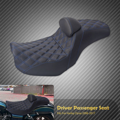 Assento de motocicleta para motorista e passageiro com encosto, almofadas de couro, assento de piloto para Harley Dyna Low Rider Fat Bob FLD 06-2017