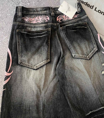 Y2K New Popular Denim Shorts Patch Vintage Shorts Men Women Street Hip Hop Fashion Harajuku Punk Loose High Waist Wide Leg Pants