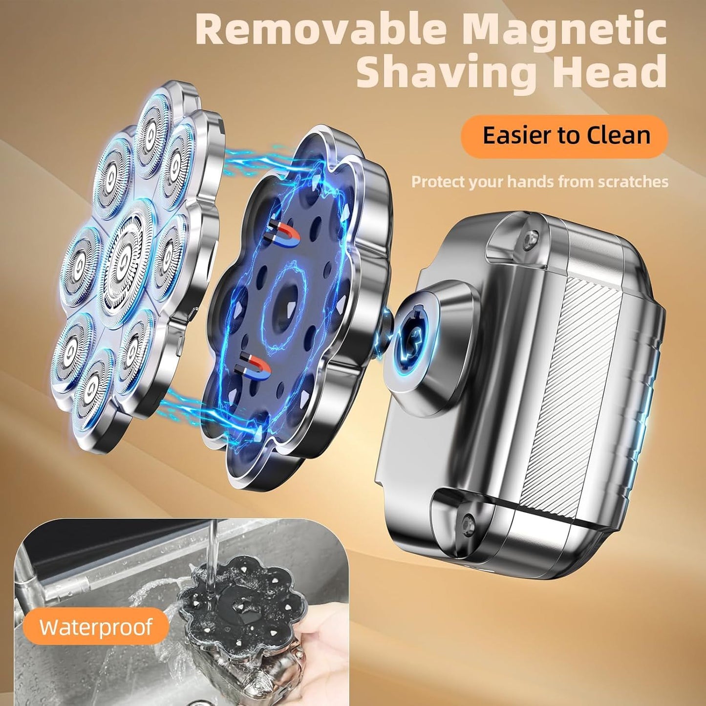 9D Head Shavers for Bald Men 5 in 1 Detachable Head Razor IPX7 Waterproof Wet Dry Rechargeable Electric Shavers for Men